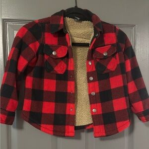 Eddie Bauer boys buffalo plaid fleece sherpa lined shacket size 4/5